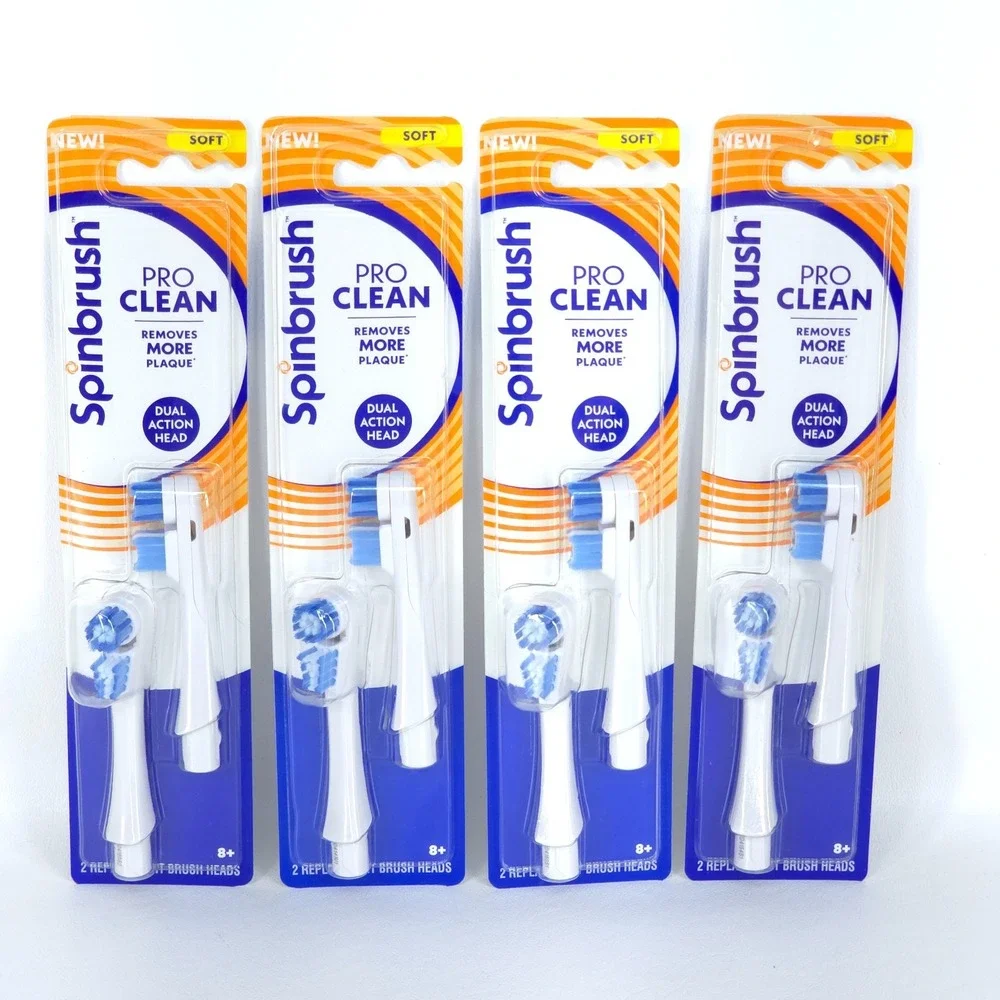 4x Spinbrush Pro Clean Replacement Brush Heads Soft 2 Year Supply Dual Action